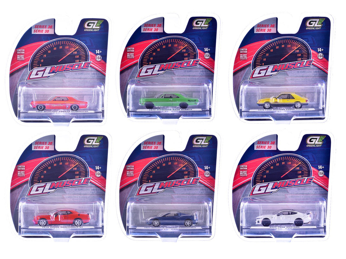 "GreenLight Muscle" Series 30 Set of 6 pieces 1/64 Diecast Model Cars by Greenlight-Greenlight-ModelCars.com