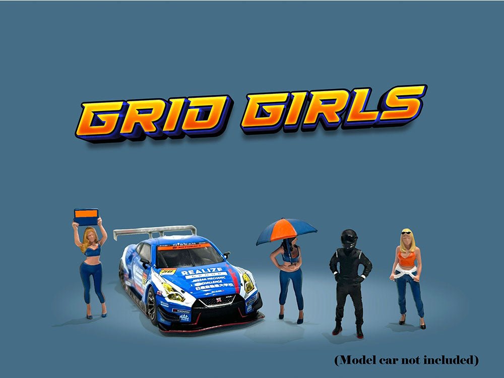 "Grid Girls" 5 piece Diecast Figure Set (4 People Figures 1 Umbrella) Limited Edition to 3600 pieces Worldwide for 1/64 Scale Models by American Diorama-American Diorama-ModelCars.com
