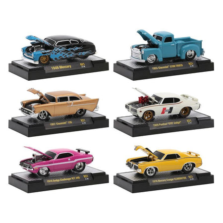 "Ground Pounders" 6 Cars Set Release 21 IN DISPLAY CASES 1/64 Diecast Model Cars by M2 Machines-M2-ModelCars.com