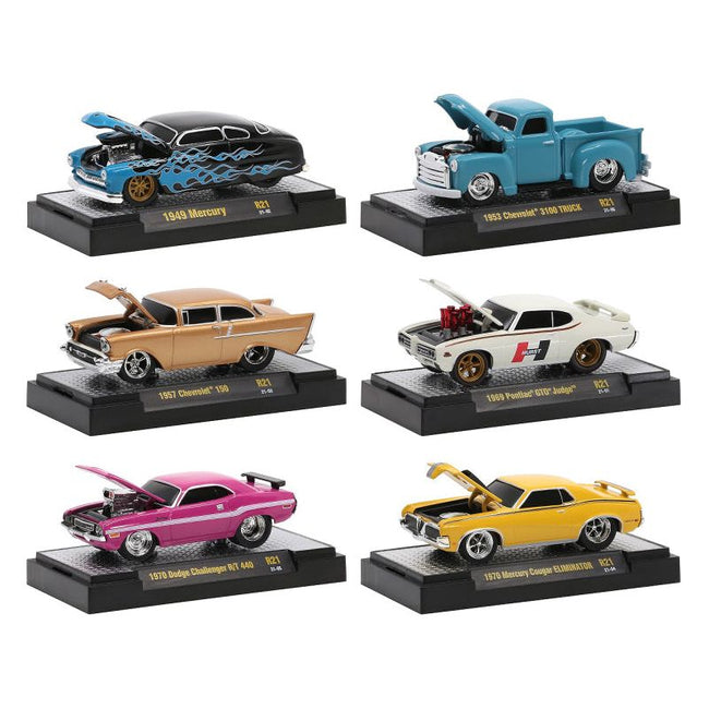 "Ground Pounders" 6 Cars Set Release 21 IN DISPLAY CASES 1/64 Diecast Model Cars by M2 Machines-M2-ModelCars.com