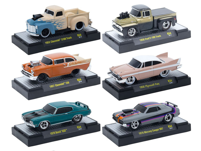 "Ground Pounders" 6 Cars Set Release #34 IN DISPLAY CASES Limited Edition 1/64 Diecast Model Cars by M2 Machines-M2-ModelCars.com