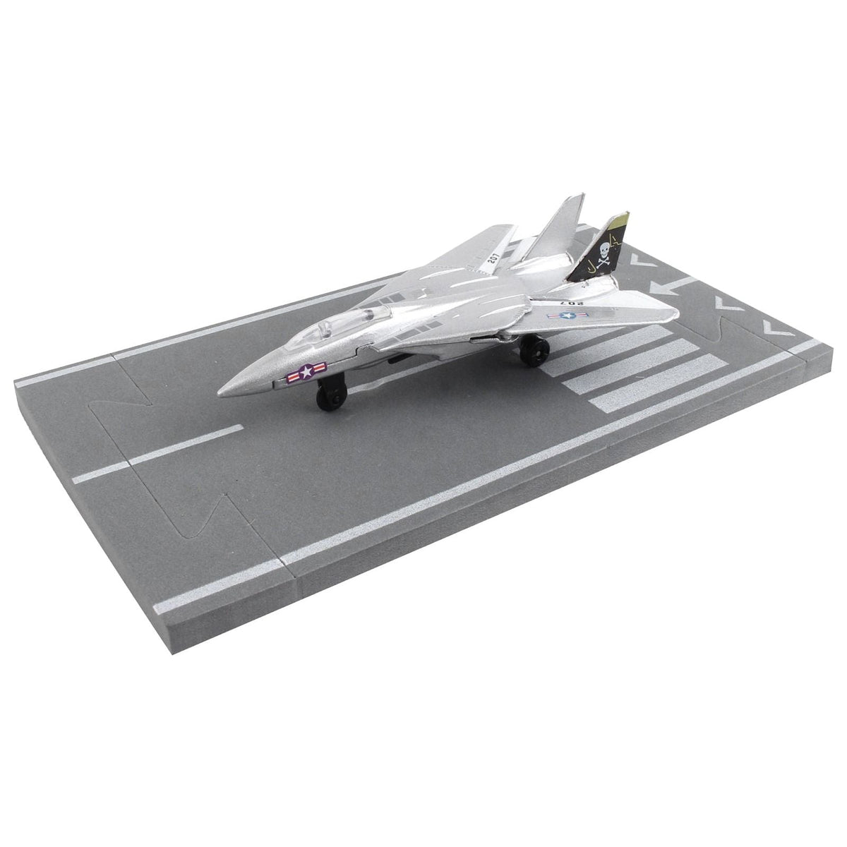 Grumman F - 14 Tomcat Fighter Aircraft Silver Metallic "United States Navy VF - 84 Jolly Rogers" with Runway Section Diecast Model Airplane by Runway24 - Runway24 - ModelCars.com