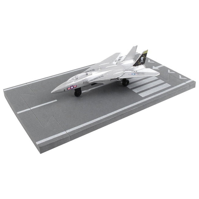 Grumman F - 14 Tomcat Fighter Aircraft Silver Metallic "United States Navy VF - 84 Jolly Rogers" with Runway Section Diecast Model Airplane by Runway24 - Runway24 - ModelCars.com