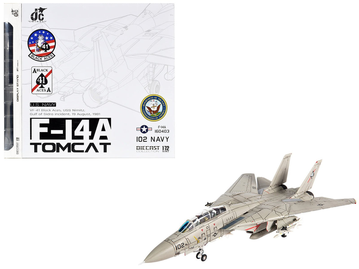 Grumman F-14A Tomcat Fighter Aircraft "VF-41 Black Aces USS Nimitz Gulf of Sidra" (1981) United States Navy 1/72 Diecast Model by JC Wings-JC Wings-ModelCars.com