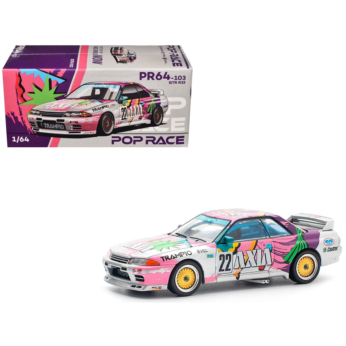 GTR R32 RHD (Right Hand Drive) #22 Masahiko Kageyama - Kazuo Shimizu "Axia" Group A "Japanese Touring Car Championship" (1991) 1/64 Diecast Model Car by Pop Race-Pop Race-ModelCars.com
