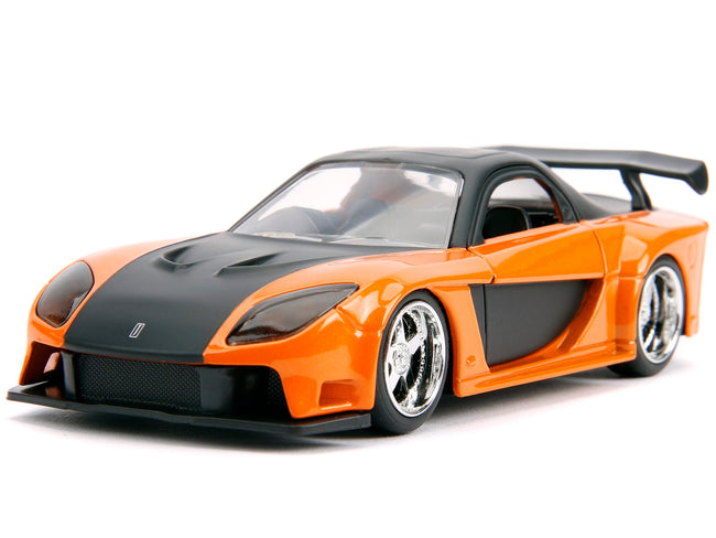 Han's Mazda RX-7 Orange Metallic and Matt Black and Toyota GR Supra Orange Metallic with Black Hood Set of 2 pieces "Fast & Furious" Series 1/32 Diecast Model Cars by Jada-Jada-ModelCars.com