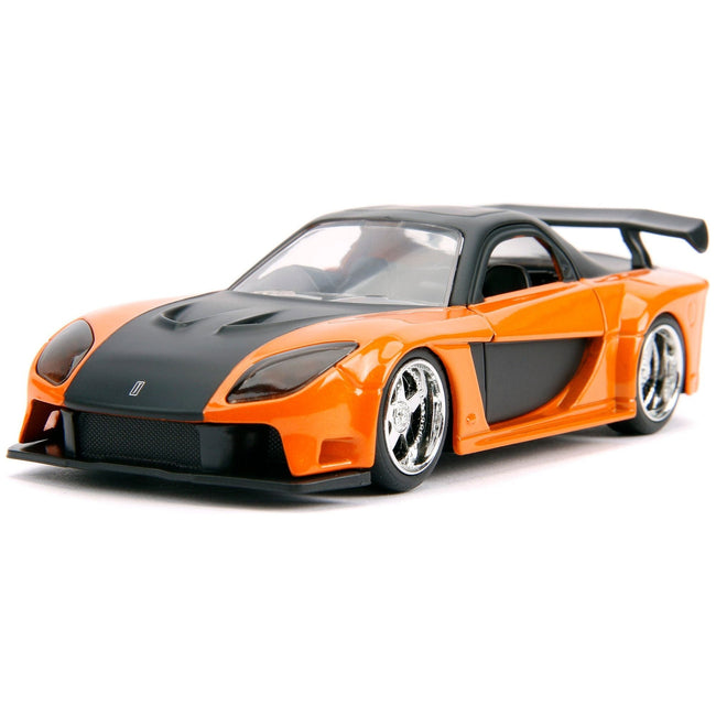 Han's Mazda RX-7 Orange Metallic and Matt Black and Toyota GR Supra Orange Metallic with Black Hood Set of 2 pieces "Fast & Furious" Series 1/32 Diecast Model Cars by Jada-Jada-ModelCars.com