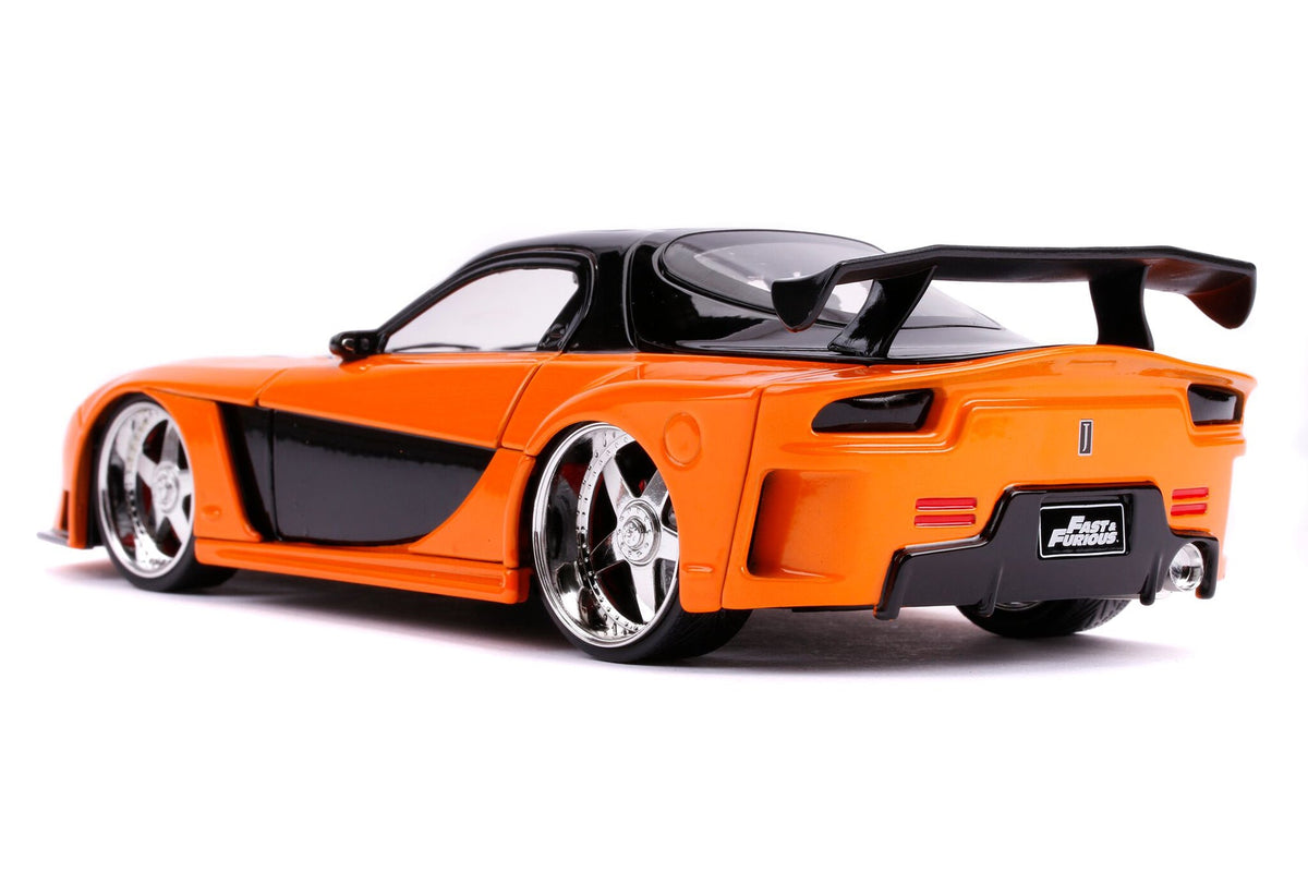 Han's Mazda RX-7 RHD (Right Hand Drive) Orange and Black "Fast & Furious" Movie 1/24 Diecast Model Car by Jada-Jada-ModelCars.com