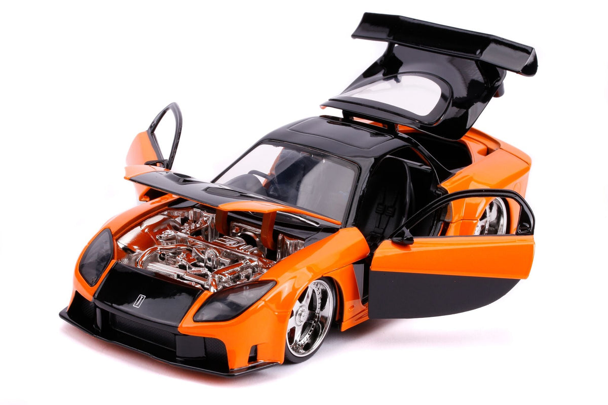 Han's Mazda RX-7 RHD (Right Hand Drive) Orange and Black "Fast & Furious" Movie 1/24 Diecast Model Car by Jada-Jada-ModelCars.com