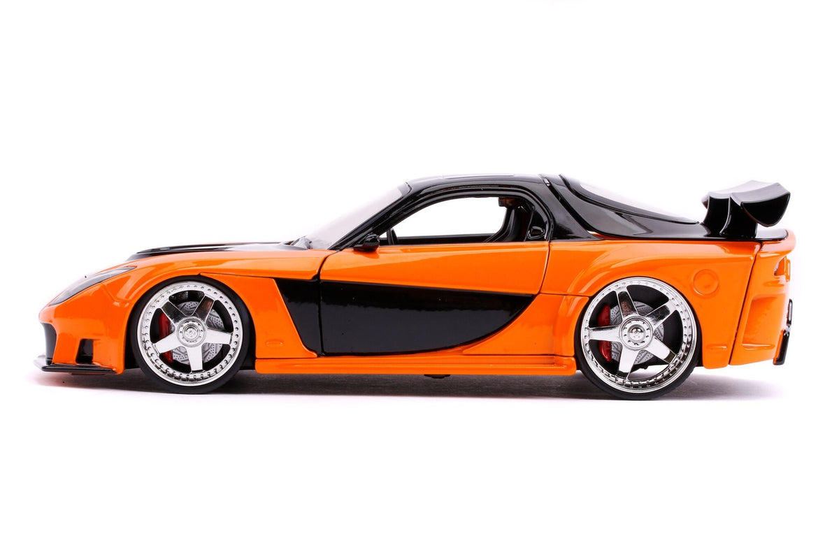 Han's Mazda RX-7 RHD (Right Hand Drive) Orange and Black "Fast & Furious" Movie 1/24 Diecast Model Car by Jada-Jada-ModelCars.com