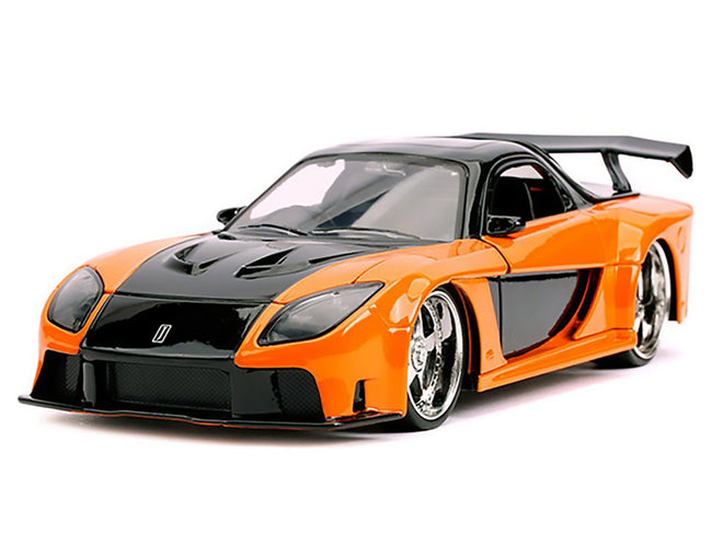 Han's Mazda RX-7 RHD (Right Hand Drive) Orange and Black "The Fast and the Furious: Tokyo Drift" (2006) Movie "25 Years of Fast & Furious" Series 1/24 Diecast Model Car by Jada-Jada-ModelCars.com