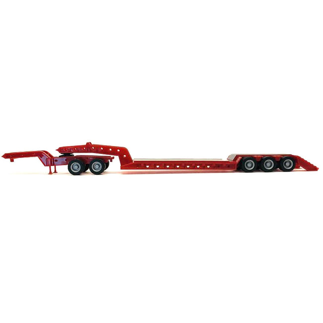 Heavy Equipment Lowboy Trailer with Jeep Red 1/87 (HO) Plastic Model by Promotex - Promotex - ModelCars.com