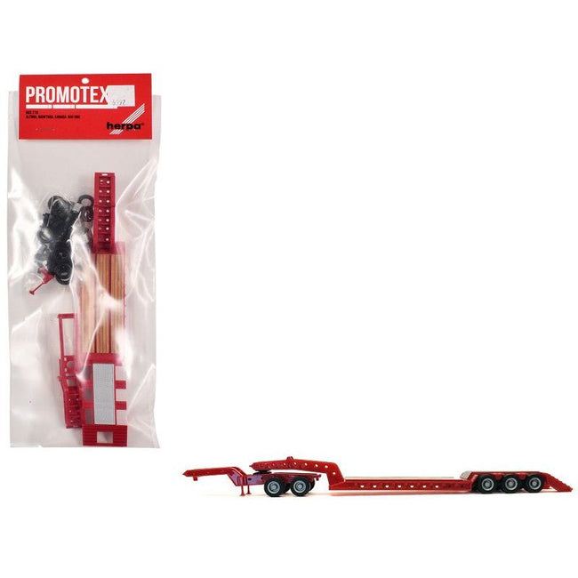 Heavy Equipment Lowboy Trailer with Jeep Red 1/87 (HO) Plastic Model by Promotex-Promotex-ModelCars.com
