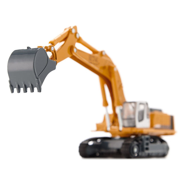 Heavy Haulage Flatbed Transporter Blue and Liebherr 974 Litronic Excavator Yellow 1/87 (HO) Diecast Models by Siku-SIKU-ModelCars.com