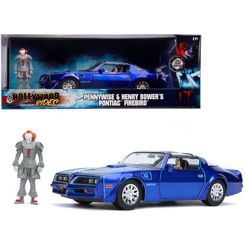 Henry Bower's Pontiac Firebird Trans Am Candy Blue with Pennywise Diecast Figurine "It Chapter Two" (2019) Movie 1/24 Diecast Model Car by Jada - Jada - ModelCars.com