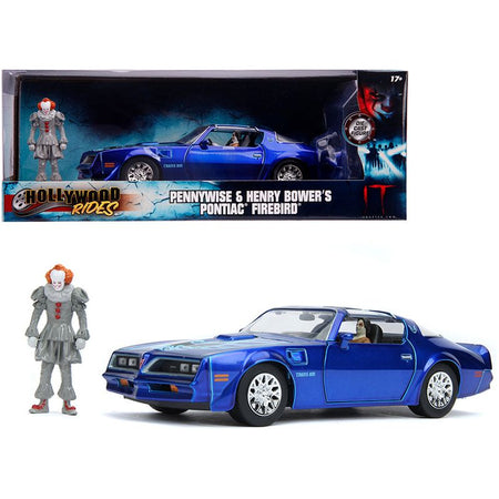 Henry Bower's Pontiac Firebird Trans Am Candy Blue with Pennywise Diecast Figurine "It Chapter Two" (2019) Movie 1/24 Diecast Model Car by Jada - Jada - ModelCars.com