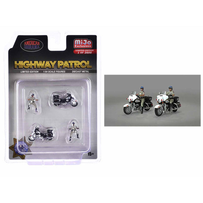 "Highway Patrol" 4 piece Diecast Figure Set (2 Figures 2 Motorcycles) Limited Edition to 3600 pieces Worldwide for 1/64 Scale Models by American Diorama - American Diorama - ModelCars.com