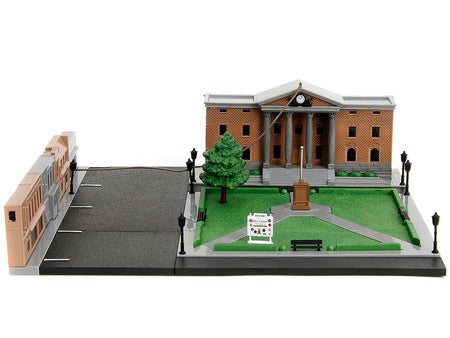 Hill Valley Courthouse Diorama with Black Pickup Truck and Delorean "Back to the Future" (1985) Movie "Nano Scene" Series Model by Jada-Jada-ModelCars.com