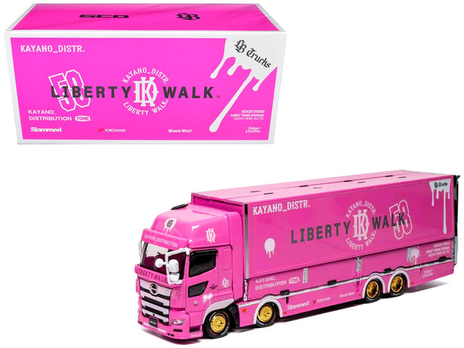 Hino 700 Transporter RHD (Right Hand Drive) "LB-Trucks - Kayano_Distr." Pink Metallic with Graphics 1/64 Diecast Model by GCD-GCD-ModelCars.com