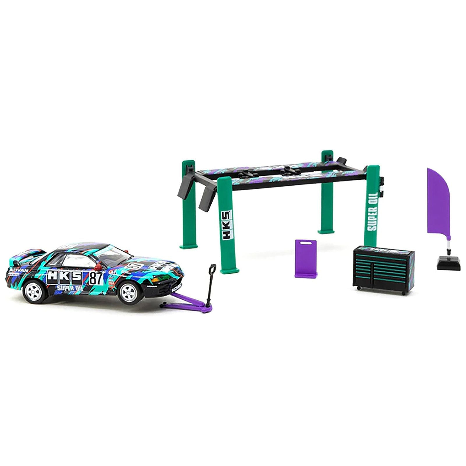 "HKS" Garage Tools Set of 5 pieces with Stickers "Collab64" Series for 1/64 Model Cars by Tarmac Works - Tarmac Works - ModelCars.com