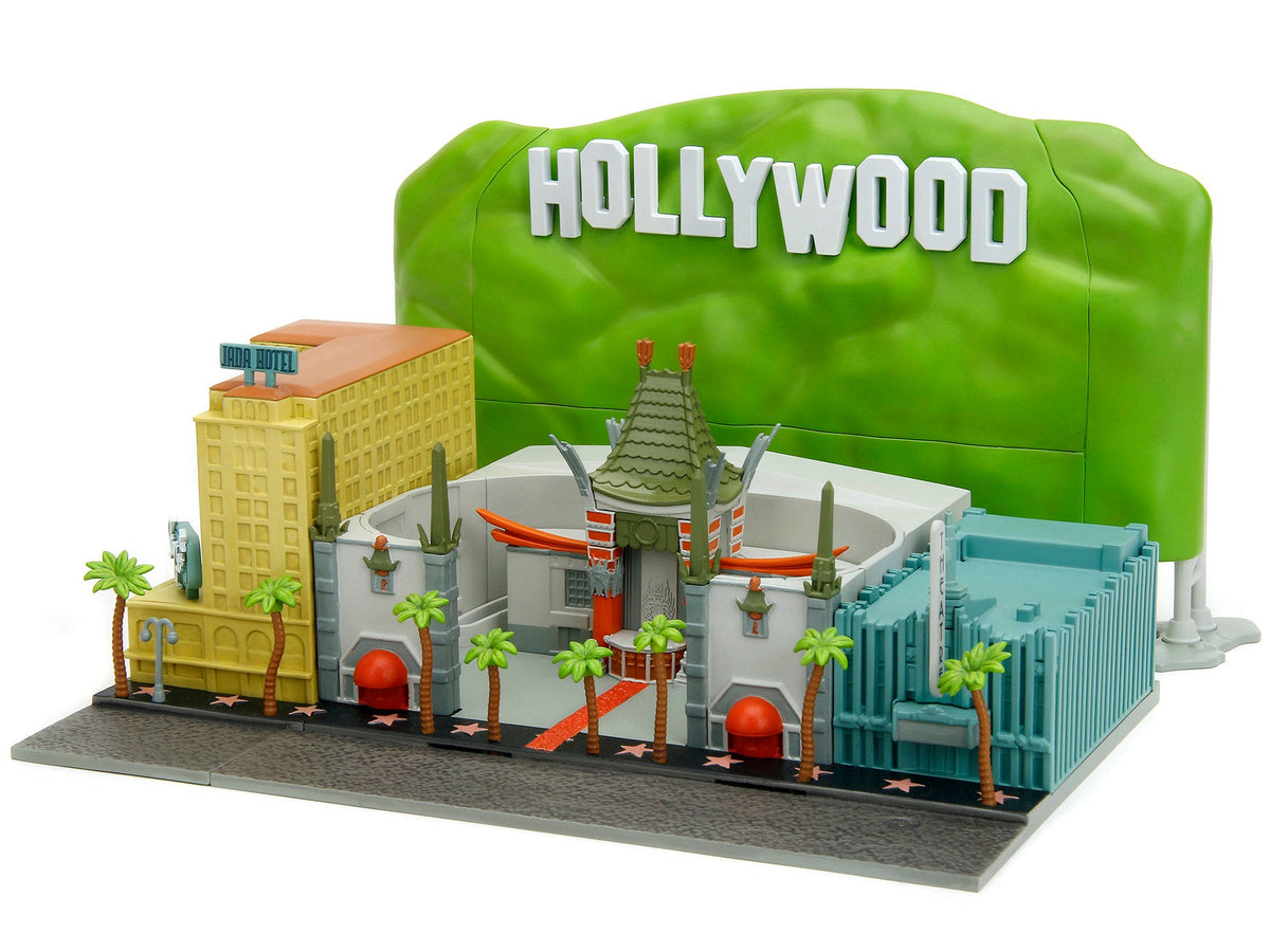 "Hollywood 100" Walk of Fame Diorama with Pink Convertible and Double-Decker Bus "Nano Scene" Series model by Jada-Jada-ModelCars.com