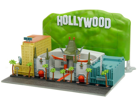 "Hollywood 100" Walk of Fame Diorama with Pink Convertible and Double-Decker Bus "Nano Scene" Series model by Jada-Jada-ModelCars.com