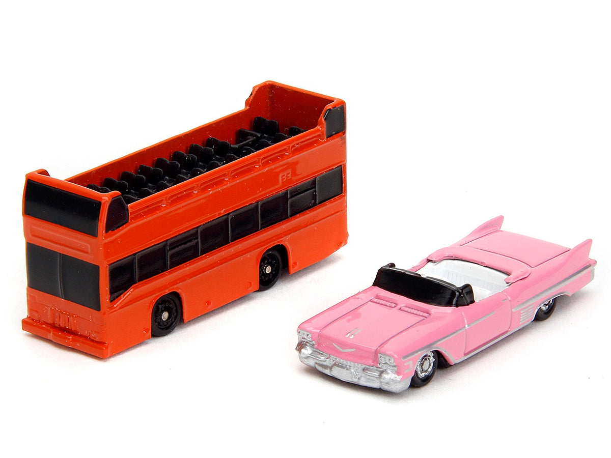"Hollywood 100" Walk of Fame Diorama with Pink Convertible and Double-Decker Bus "Nano Scene" Series model by Jada-Jada-ModelCars.com