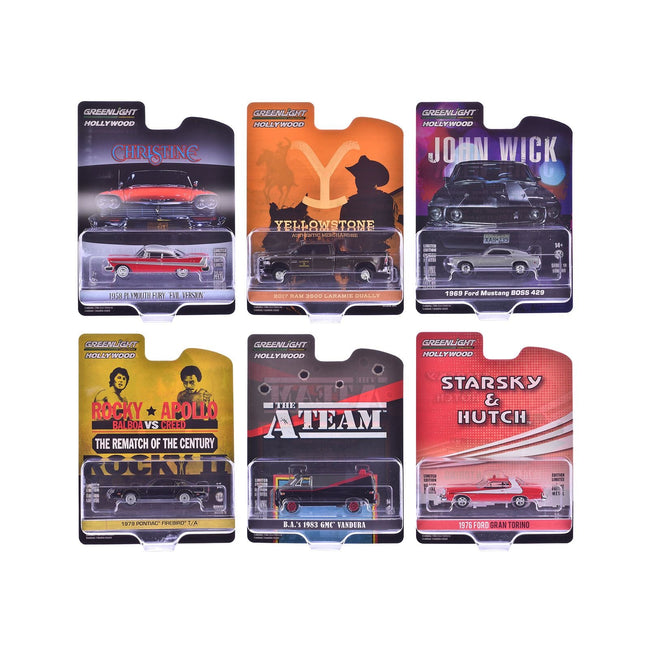 "Hollywood Greatest Hits" (2024) Set of 6 pieces 1/64 Diecast Model Cars by Greenlight-Greenlight-ModelCars.com