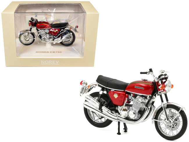 Honda CB750 Motorcycle Red Metallic 1/18 Diecast Model by Norev-Norev-ModelCars.com
