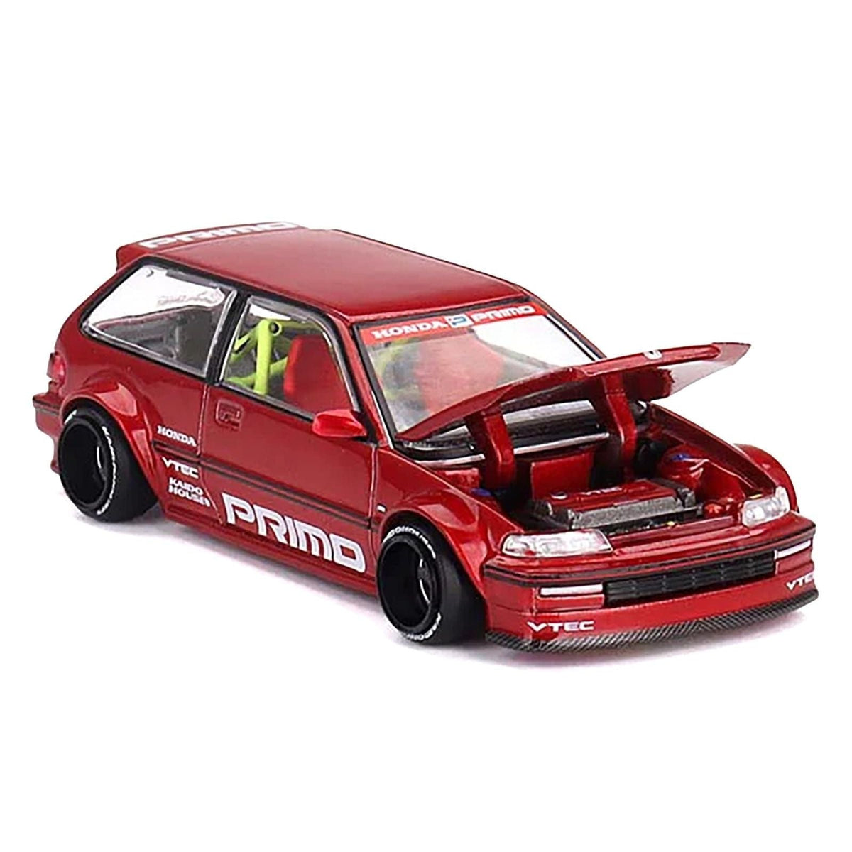Honda Civic (EF) "Kaido Works V2" Red Metallic with Graphics (Designed by Jun Imai) "Kaido House" Special 1/64 Diecast Model Car by Mini GT-Mini GT-ModelCars.com