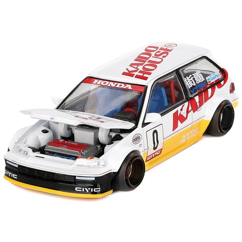Honda Civic (EF) Kanjo V1 0 Silver Metallic and Yellow (Designed by Jun Imai) "Kaido House" Special 1/64 Diecast Model Car by Mini GT - Mini GT - ModelCars.com