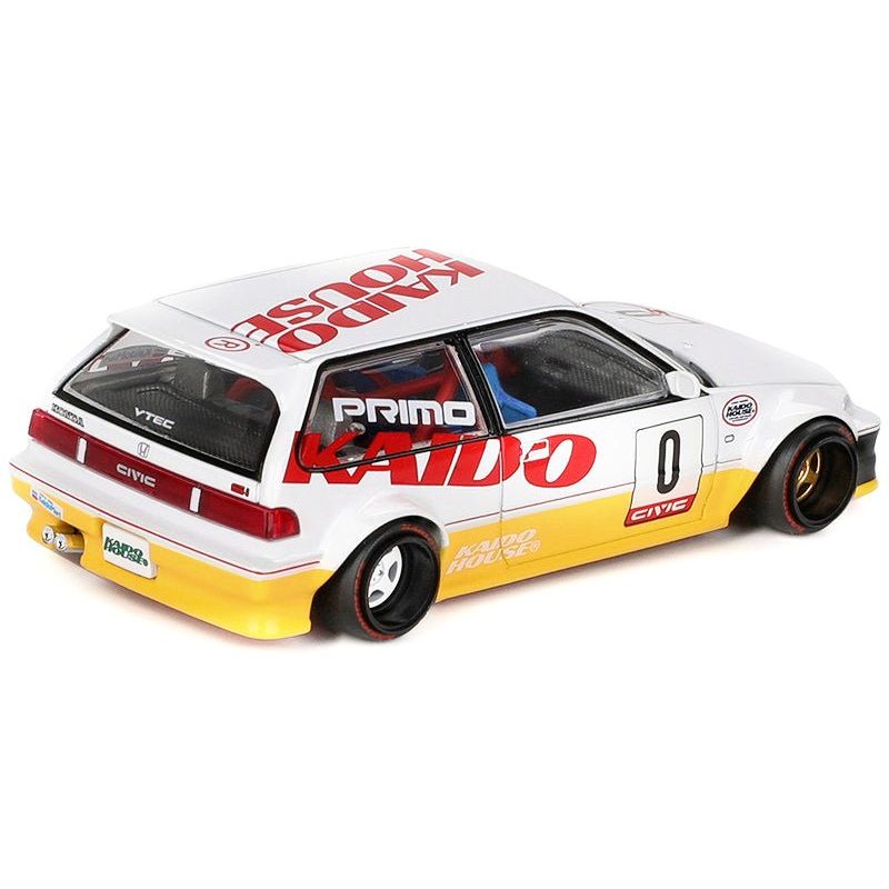 Honda Civic (EF) Kanjo V1 0 Silver Metallic and Yellow (Designed by Jun Imai) "Kaido House" Special 1/64 Diecast Model Car by Mini GT - Mini GT - ModelCars.com