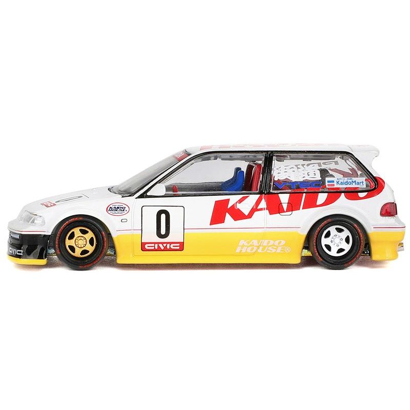 Honda Civic (EF) Kanjo V1 0 Silver Metallic and Yellow (Designed by Jun Imai) "Kaido House" Special 1/64 Diecast Model Car by Mini GT - Mini GT - ModelCars.com