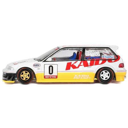Honda Civic (EF) Kanjo V1 0 Silver Metallic and Yellow (Designed by Jun Imai) "Kaido House" Special 1/64 Diecast Model Car by Mini GT - Mini GT - ModelCars.com