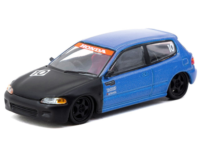 Honda Civic EG6 RHD (Right Hand Drive) #10 "Tarmac Works 10th Anniversary" Blue Metallic and Matt Black "Hobby64" Series 1/64 Diecast Model Car by Tarmac Works-Tarmac Works-ModelCars.com