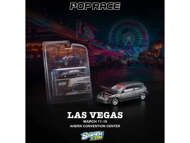 Honda Civic EG6 RHD (Right Hand Drive) Gray Metallic with Red Interior "2026 Diecast Super Con Las Vegas Event Exclusive" 1/64 Diecast Model Car by Pop Race-Pop Race-ModelCars.com