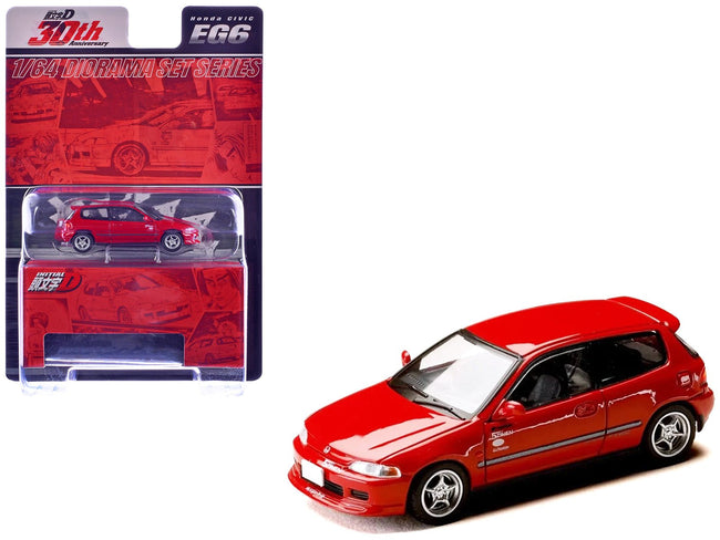 Honda Civic (EG6) RHD (Right Hand Drive) "Myogi Night Kids" Red "Initial D" (1995-2013) Manga "Diorama Set Series" 1/64 Diecast Model car by Hobby Japan-Hobby Japan-ModelCars.com