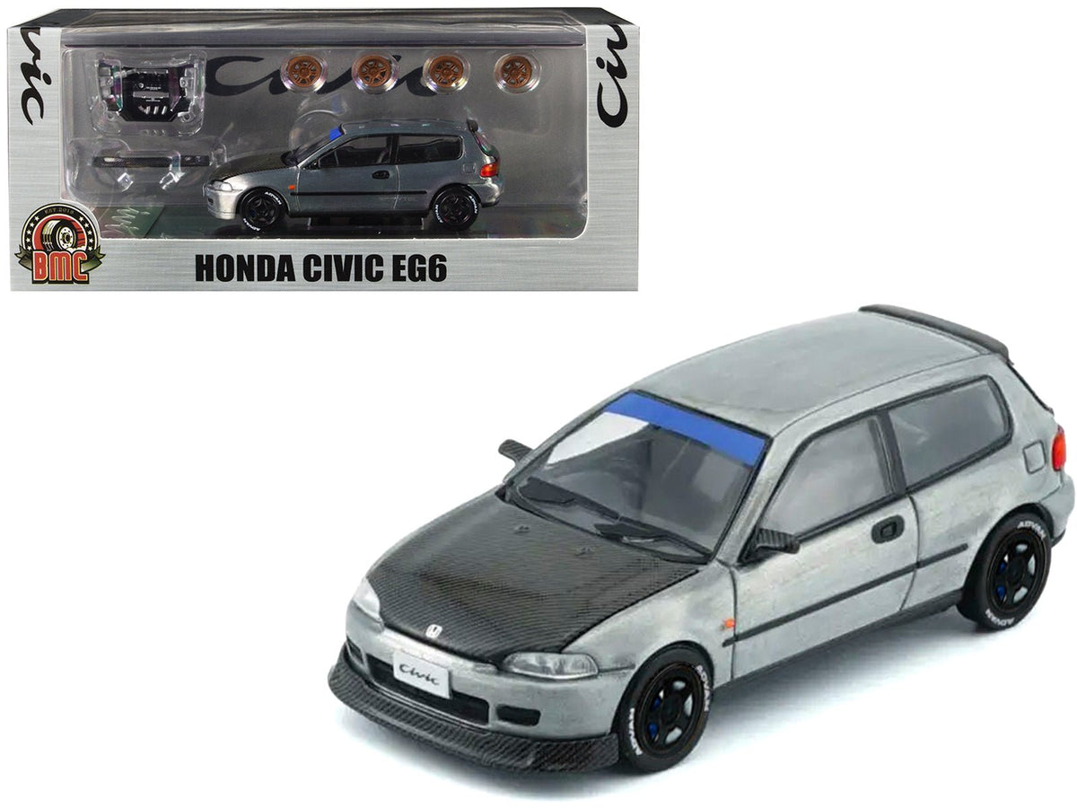 Honda Civic EG6 RHD (Right Hand Drive) Raw Metal with Carbon Hood with Alternates 1/64 Diecast Model Car by BM Creations-BM Creations-ModelCars.com