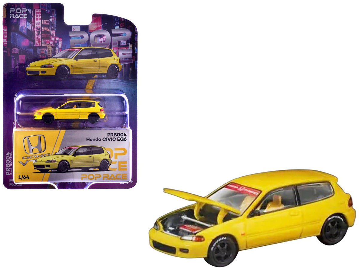 Honda Civic EG6 RHD (Right Hand Drive) Yellow "Vancouver 2026 Event Edition" 1/64 Diecast Model Car by Pop Race-Pop Race-ModelCars.com
