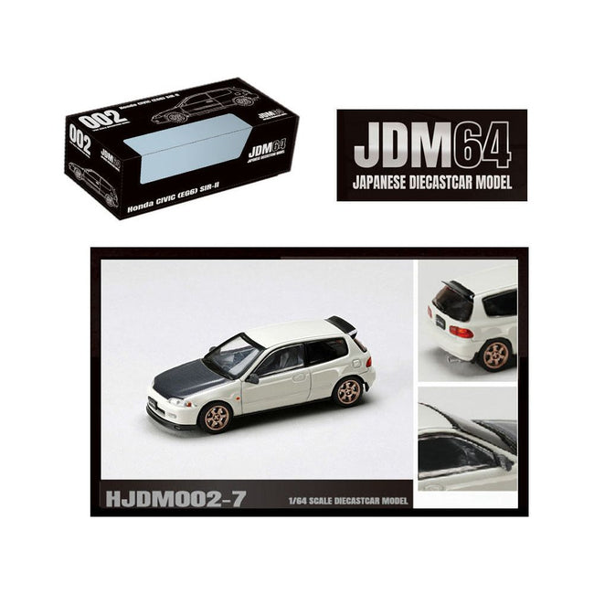 Honda Civic (EG6) SIR-II RHD (Right Hand Drive) Frost White with Carbon Hood "JDM64" Series 1/64 Diecast Model Car by Hobby Japan-Hobby Japan-ModelCars.com