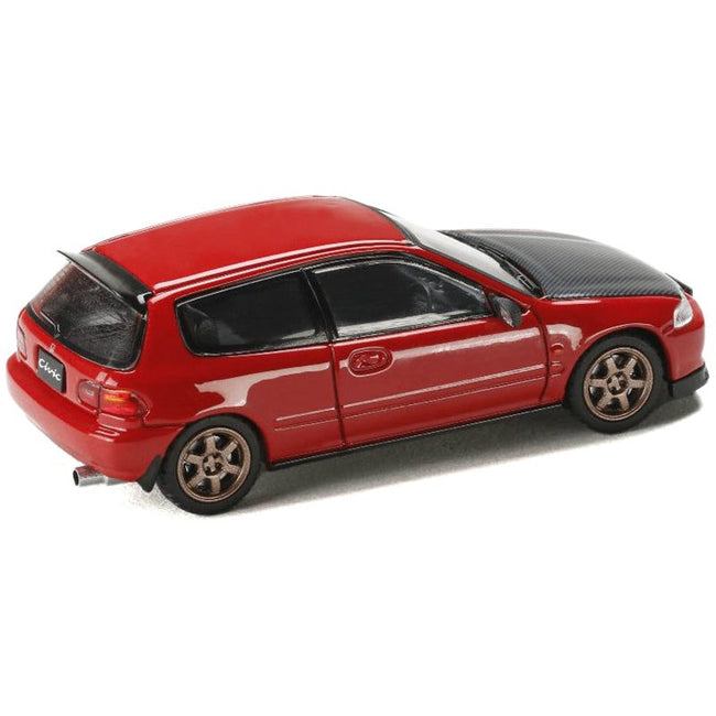 Honda Civic (EG6) SIR-II RHD (Right Hand Drive) Milano Red with Carbon Hood "JDM64" Series 1/64 Diecast Model Car by Hobby Japan-Hobby Japan-ModelCars.com