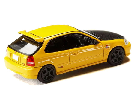 Honda Civic (EK9) RHD (Right Hand Drive) Yellow with Carbon Hood "Initial D" (1995-2013) Manga "Diorama Set Series" 1/64 Diecast Model car by Hobby Japan-Hobby Japan-ModelCars.com