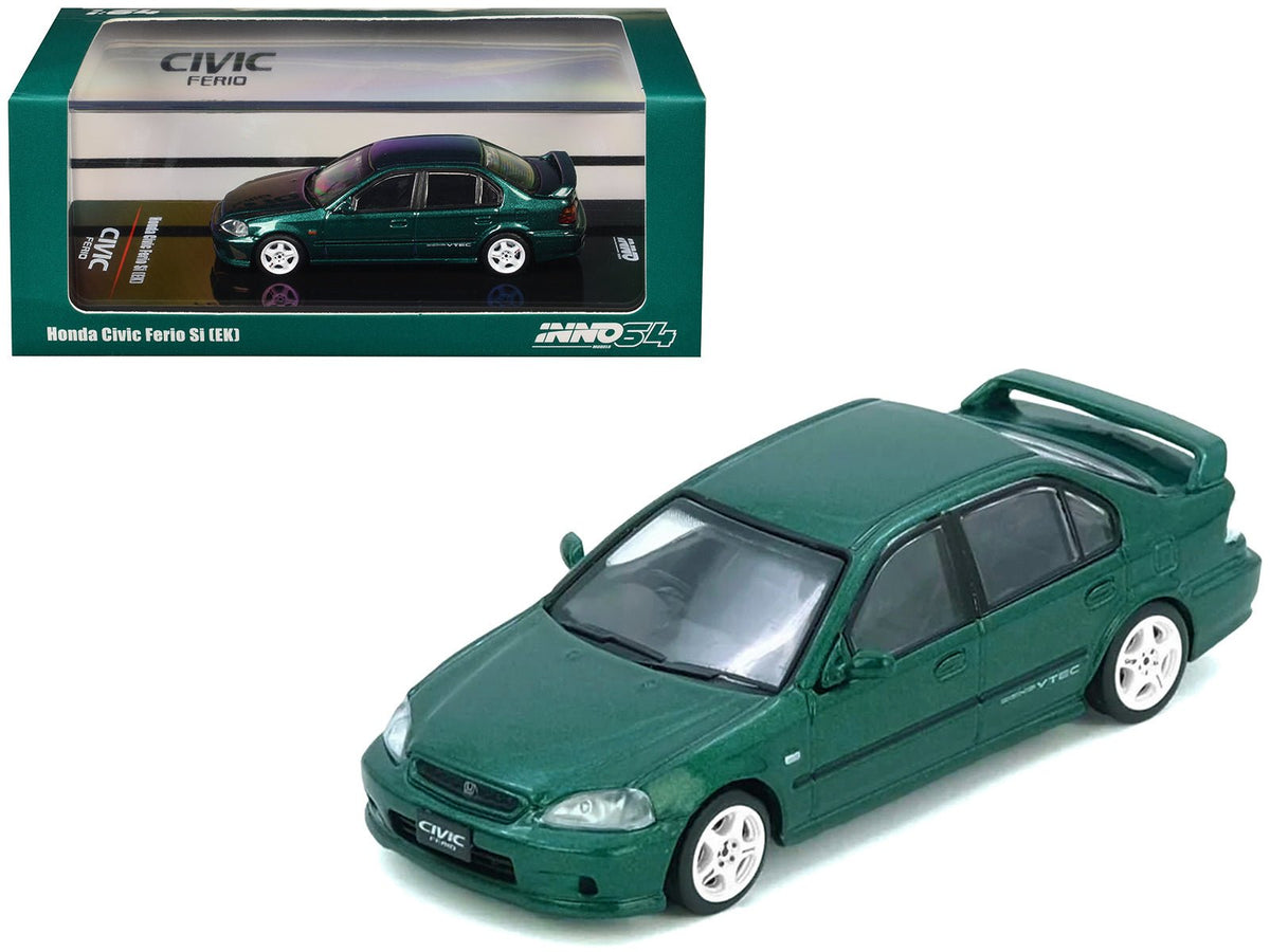 Honda Civic Ferio Si (EK) RHD (Right Hand Drive) Green Metallic 1/64 Diecast Model Car by Inno Models-Inno Models-ModelCars.com