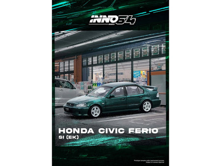 Honda Civic Ferio Si (EK) RHD (Right Hand Drive) Green Metallic 1/64 Diecast Model Car by Inno Models-Inno Models-ModelCars.com