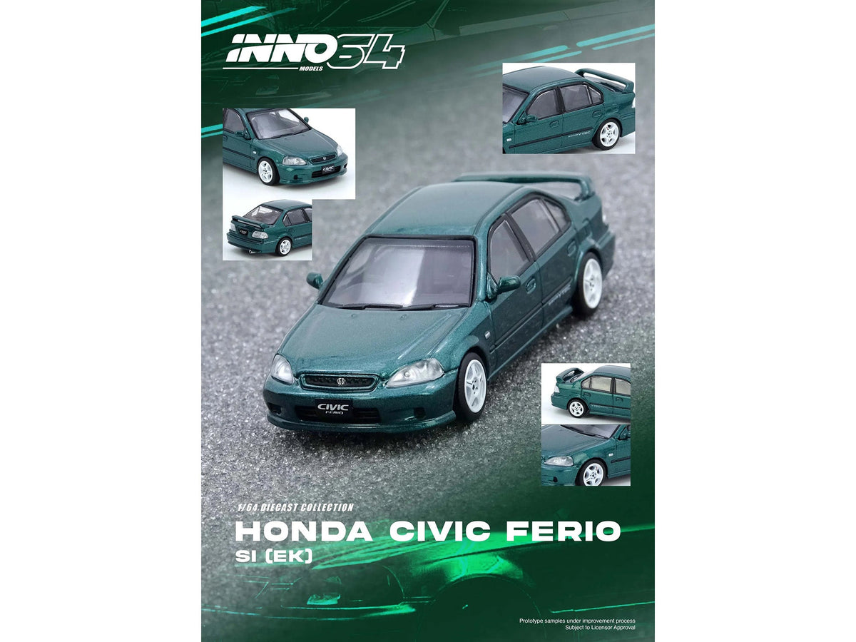 Honda Civic Ferio Si (EK) RHD (Right Hand Drive) Green Metallic 1/64 Diecast Model Car by Inno Models-Inno Models-ModelCars.com
