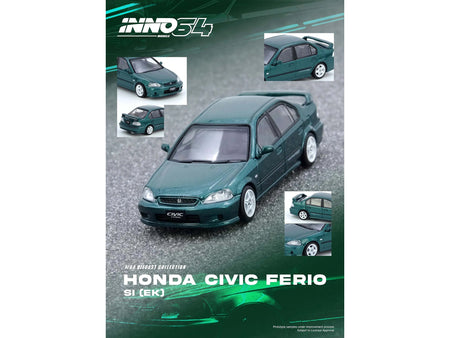 Honda Civic Ferio Si (EK) RHD (Right Hand Drive) Green Metallic 1/64 Diecast Model Car by Inno Models-Inno Models-ModelCars.com