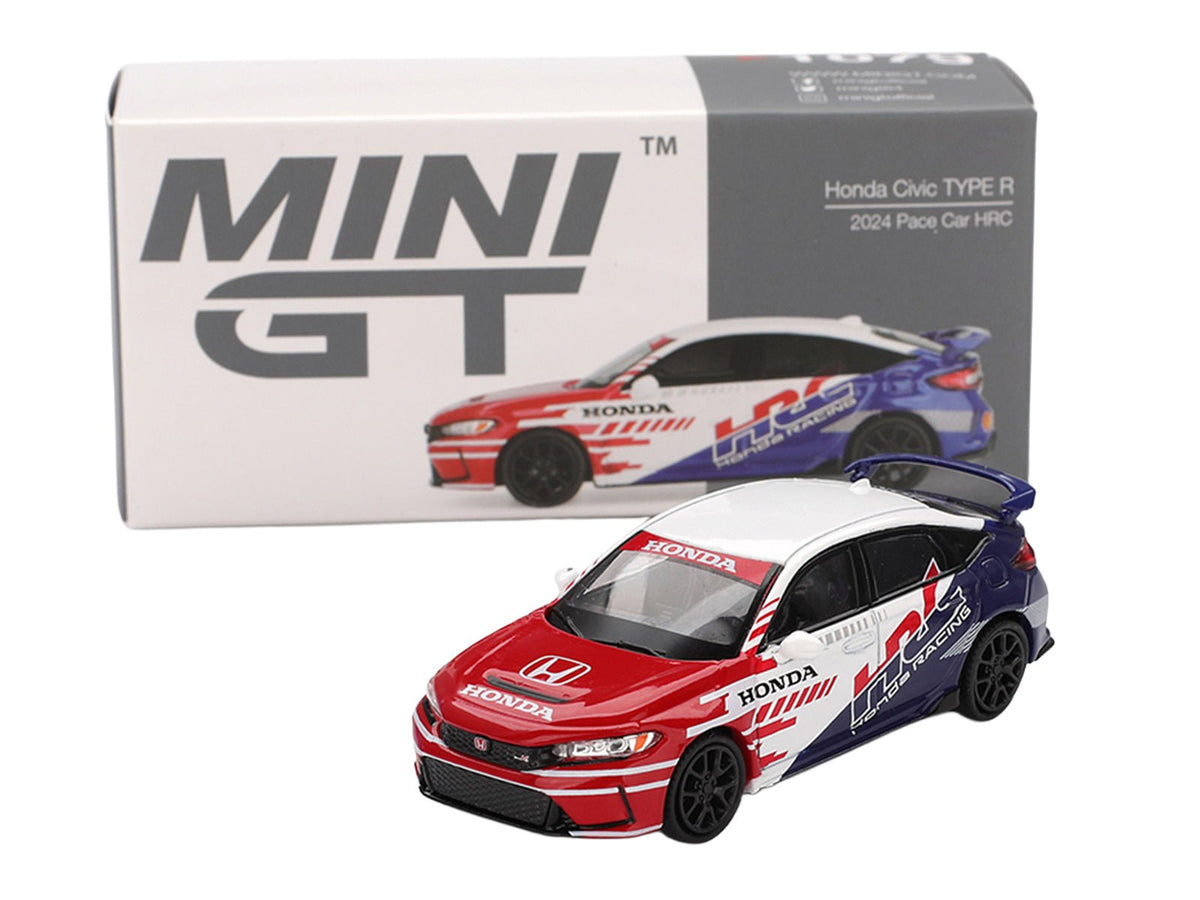 Honda Civic TYPE R "2024 Pace Car HRC" White with Red and Blue Graphics Limited Edition 1/64 Diecast Model Car by Mini GT-Mini GT-ModelCars.com