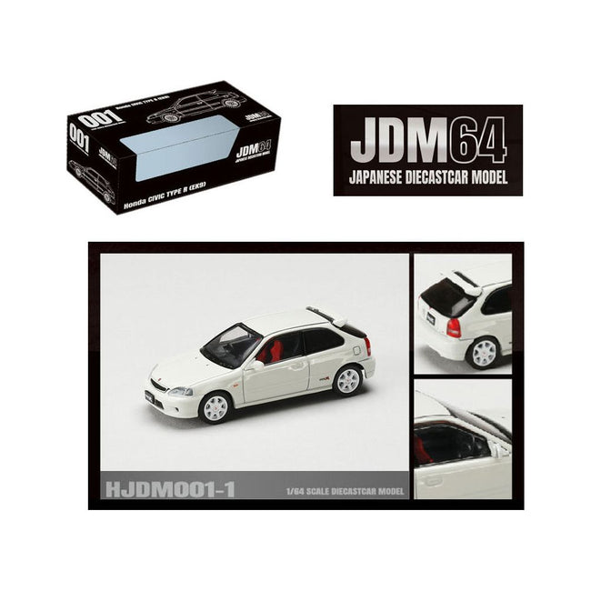 Honda Civic Type R (EK9) RHD (Right Hand Drive) Championship White "JDM64" Series 1/64 Diecast Model Car by Hobby Japan-Hobby Japan-ModelCars.com