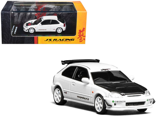 Honda Civic Type R (EK9) RHD (Right Hand Drive) "J's Racing" White 1/64 Diecast Model Car by MotorHelix-Motorhelix-ModelCars.com