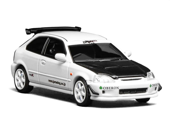 Honda Civic Type R (EK9) RHD (Right Hand Drive) "J's Racing" White 1/64 Diecast Model Car by MotorHelix-Motorhelix-ModelCars.com